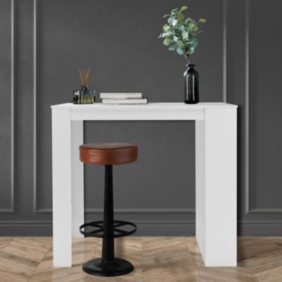 Table de bar blanc avec étagère rangement table de bistrot cuisine 117x106x57cm