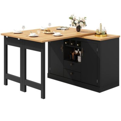 Table De Bar Extensible 120-180 Cm, Rotation, Rangement, Noire