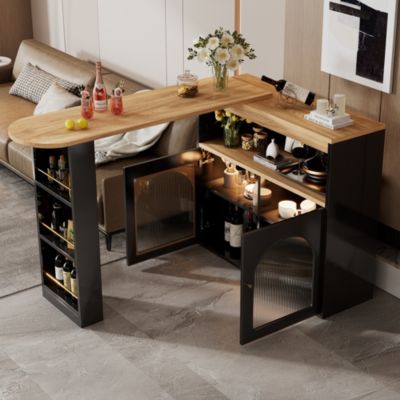 Table de bar extensible 138 à 193 cm en noir avec rangement pivotant et LED