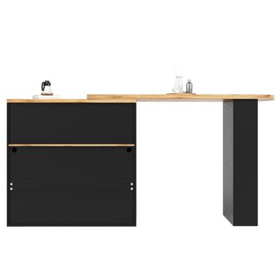 Table de bar extensible 138-193x39x105 cm avec rangements et bande LED - Noir