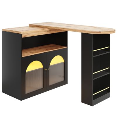 Table de bar extensible 138-193x39x105 cm avec rangements et bande LED - Noir