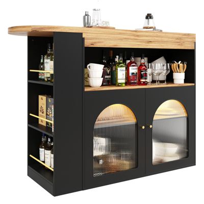 Table de bar extensible 138-193x39x105 cm avec rangements et bande LED - Noir
