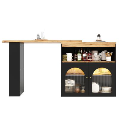 Table de bar extensible 138-193x39x105 cm avec rangements et bande LED - Noir