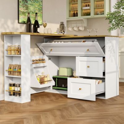 Table de bar extensible 138-204 cm en MDF blanc avec rangement