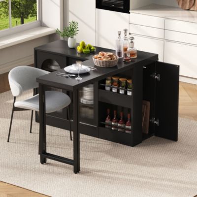 Table de bar extensible en MDF noir avec rangement et plateau pivotant
