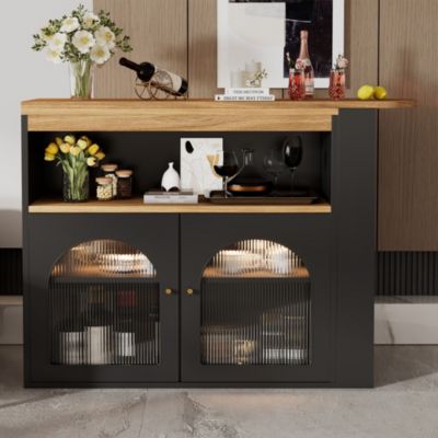 Table de Bar Extensible - Table Haute avec Rangements et LED, Table Pivotante Moderne pour Salle à Manger, 138-193x39x105 cm, Noir