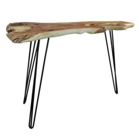 Table de bar L.163 cm en bois de teck et 3 pieds métal noir - GEPETTO