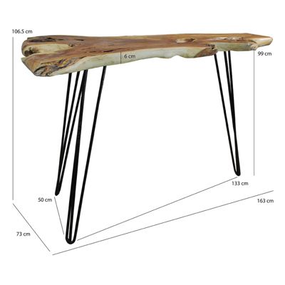 Table de bar L.163 cm en bois de teck et 3 pieds métal noir - GEPETTO