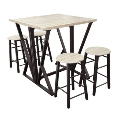 Table de bar pliante avec 4 tabourets design industriel Noir, L. 80 x l. 80 x H. 89 cm, DOCK