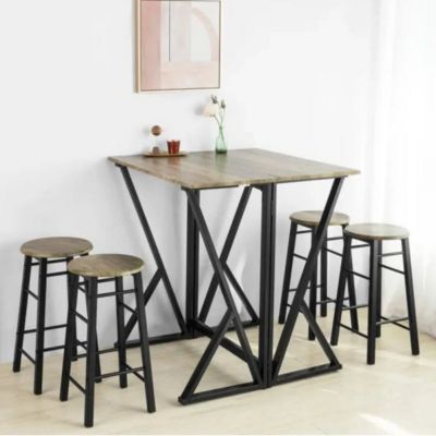 Table de bar pliante avec 4 tabourets design industriel Noir, L. 80 x l. 80 x H. 89 cm, DOCK