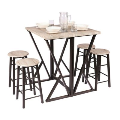 Table de bar pliante avec 4 tabourets design industriel Noir, L. 80 x l. 80 x H. 89 cm, DOCK