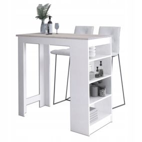 Table de bar pour le tabouret AKORD Blanche 115 cm façade Chêne Sonoma 4 étagères 115x50x103 cm