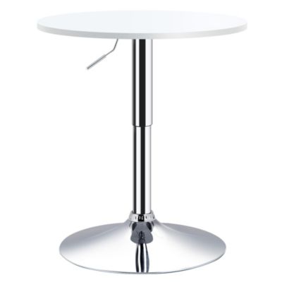 Table de bar ronde mange-debout - hauteur réglable - plateau pivotant - métal chromé MDF blanc