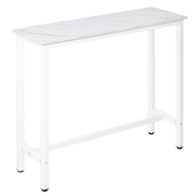 Table de bar - table haute de cuisine - dim. 120 x 40 x 100 cm - aspect marbre blanc acier blanc