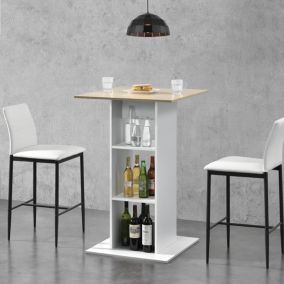 Table de Bar Visby 3 Etagères  70 x 70 x 110 cm Blanc Effet Chêne en.casa