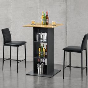 Table de Bar Visby 3 Etagères  70 x 70 x 110 cm Gris Foncé Effet Bois en.casa