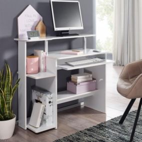 Table de Bureau Blanc Rangements pour Ordinateur - Place de Clavier - Meuble Bureau Salon Chambre