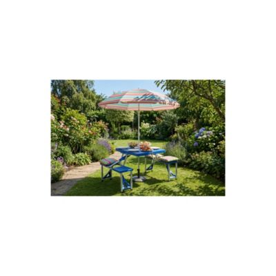 Table de camping 4 personnes avec banc - Pliable - Bleu