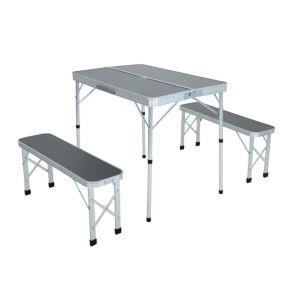 Table de Camping avec 2 Bancs Pliants en Gris