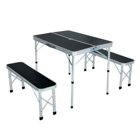 Table de Camping avec 2 Bancs Pliants en Noir