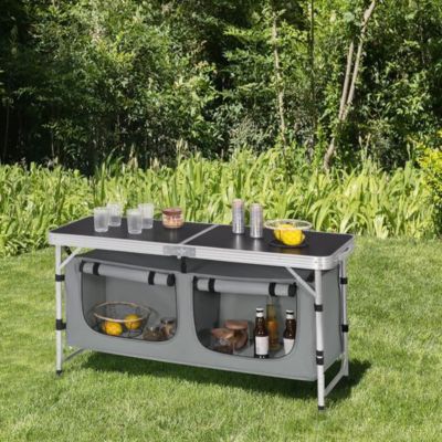 Table de Camping avec Placards de Rangement et Plateau en Aluminium