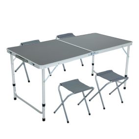 Table de Camping Gris foncé avec 4 Chaises pliantes Grises, Dimensions : L120 x P60 x H70 cm