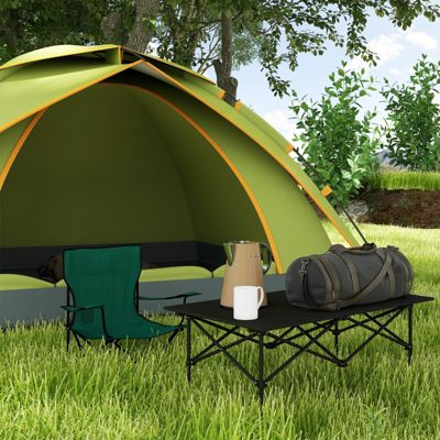 Table de camping pliante 95 cm en aluminium noir avec plateau à lattes