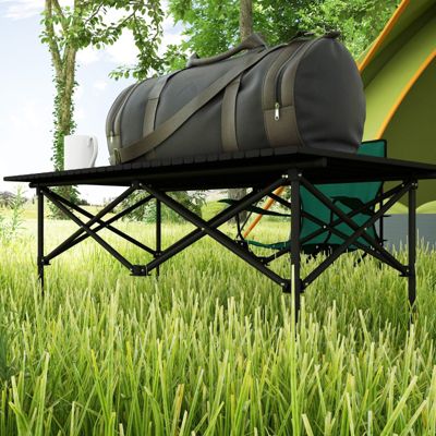 Table de camping pliante 95 cm en aluminium noir avec plateau à lattes