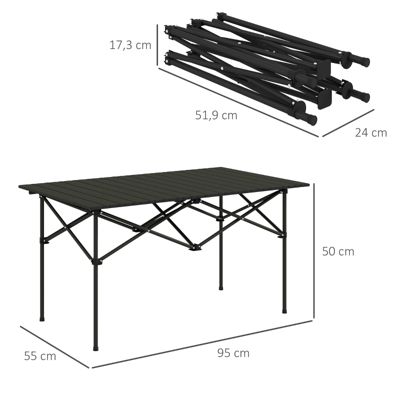 Table de camping pliante 95 cm en aluminium noir avec plateau à lattes