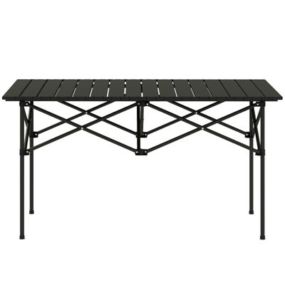 Table de camping pliante 95 cm en aluminium noir avec plateau à lattes