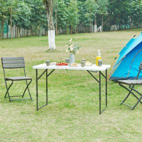 Table de camping pliante Adelfia à hauteur réglable 120 x 60 cm blanc en.casa