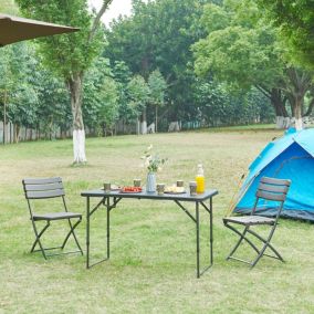 Table de camping pliante Adelfia à hauteur réglable 120 x 60 cm noir effet rotin en.casa