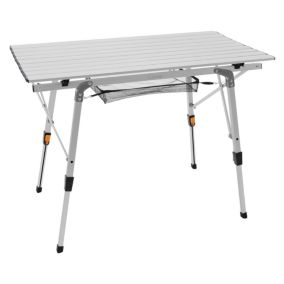 Table de camping pliante aluminium argent plateau enroulable + sac de transport