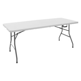 Table de camping pliante blanc pour pique nique en plastique HDPE/métal 180x74cm