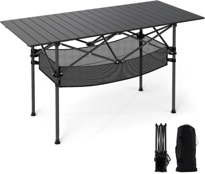 Table de Camping Pliante Extérieure avec Dessus. Ultra Legere, Sac Transport,Randonnée,119 x 55 x 69 CM, Max. 100 KG , Noir