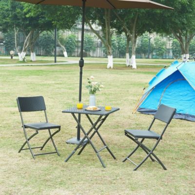 Table de camping pliante Mark 62 x 62 x 73 cm effet rotin noir en.casa