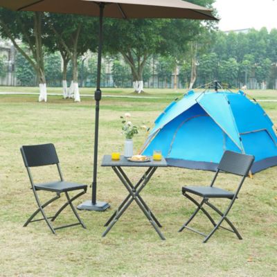 Table de camping pliante Mark 62 x 62 x 73 cm effet rotin noir en.casa