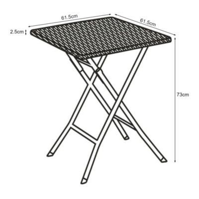 Table de camping pliante Mark 62 x 62 x 73 cm effet rotin noir en.casa