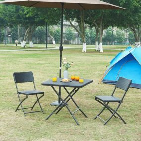 Table de camping pliante Mark 78 x 78 x 74 cm effet rotin noir en.casa