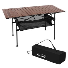 Table de camping pliante marron aluminium 118x55x64,5 cm avec sac de transport