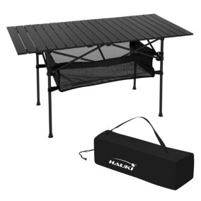 Table de camping pliante noire en aluminium 118x55x64,5 cm avec sac de transport