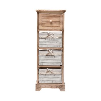 Table De Chevet 1 Tiroir 3 Paniers Bois Marron Clair 81x30x27