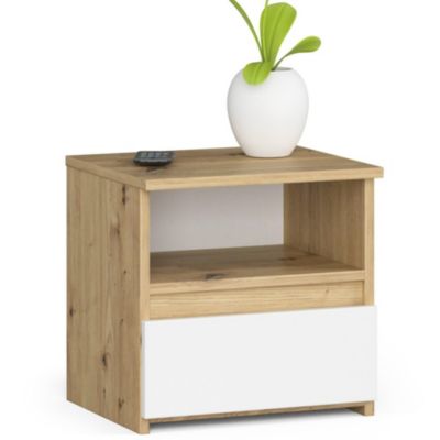 Table de chevet : 1 tiroir,  chêne artisanal/blanc, l: 40 cm, h: 40 cm, p: 35 cm.