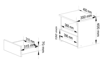 Table de chevet : 1 tiroir,  chêne artisanal/blanc, l: 40 cm, h: 40 cm, p: 35 cm.