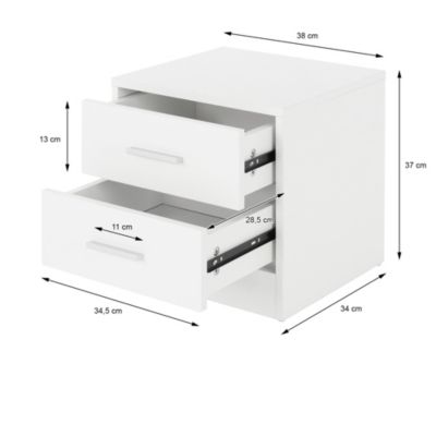 Table de chevet 2 tiroirs armoire de nuit chambre à coucher blanc 38x37x34 cm