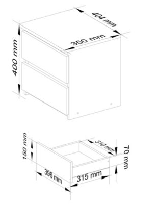Table de chevet : 2 tiroirs,  Chêne Sonoma, l: 40 cm, h: 40 cm, p: 35 cm.