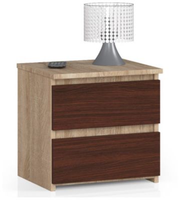 Table de chevet : 2 tiroirs,  chêne sonoma/wengé, l: 40 cm, h: 40 cm, p: 35 cm.