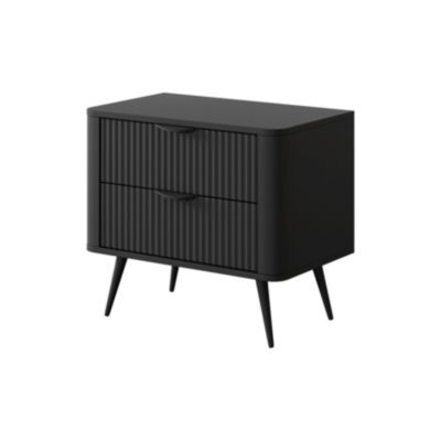 Table de chevet : 2 tiroirs, meuble : noir, 63,2 x 55,3 x 38cm