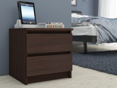 Table de chevet : 2 tiroirs,  wengé, l: 60 cm, h: 55 cm, p: 40 cm