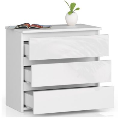 Table de chevet : 3 tiroirs,  blanc/blanc brillant, l: 60 cm, h: 57 cm, p: 35 cm